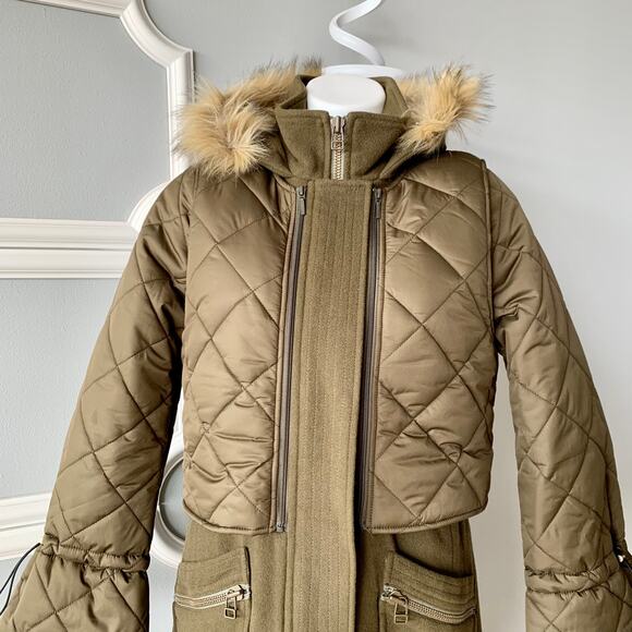 Joie Hetal Hooded Wool Coat With Faux Fur Trim Size Medium - Picture 3 of 12